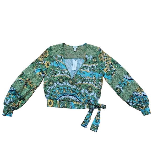 Anthropologie Tiny Long Sleeve Printed V Neck Wrap Top - Picture 15 of 16